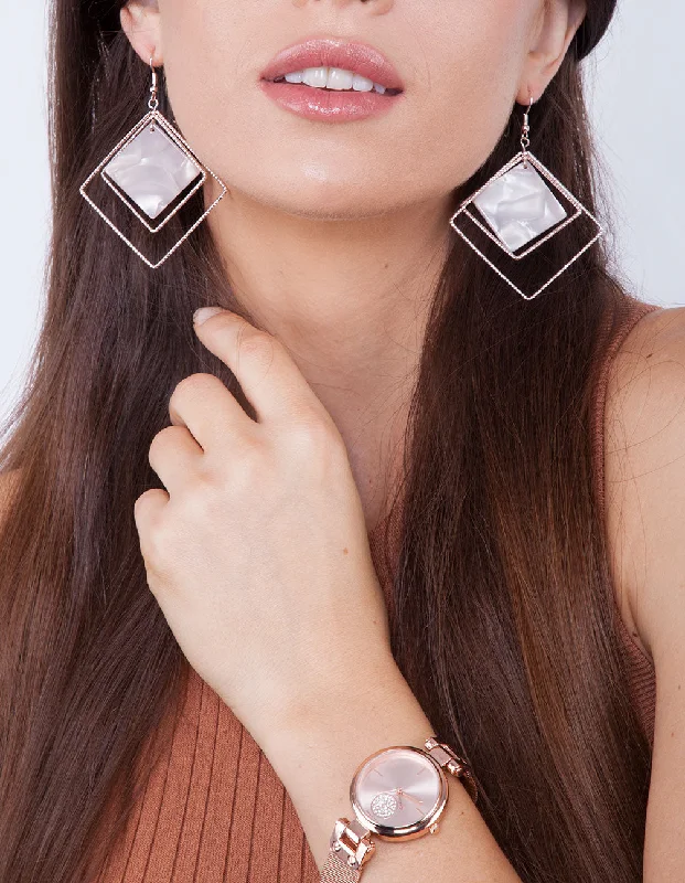 oval blue sapphire ring Rose Gold Irredescent Earrings