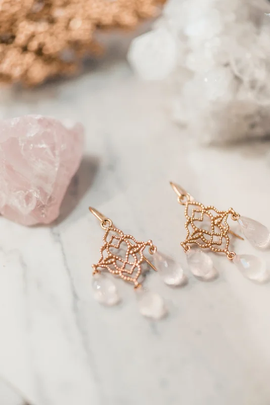 Rose Quartz Chandelier Drop Earrings - available on special order