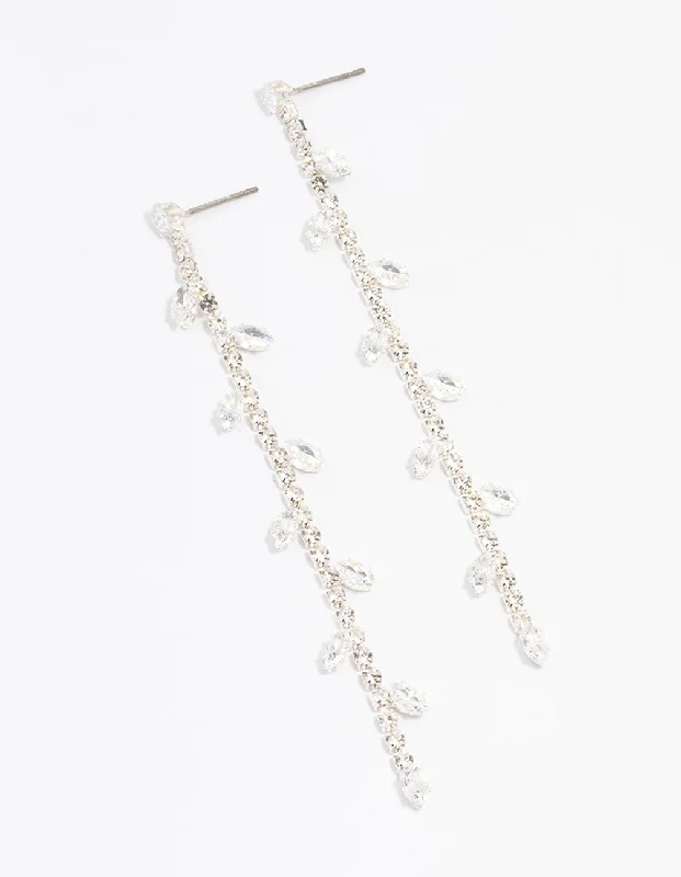 silver arrow pendant necklace Silver Diamante Leaf Cupchain Drop Earrings
