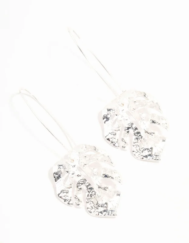 butterfly pendant necklace delicate Silver Monstera Leaf Drop Earrings