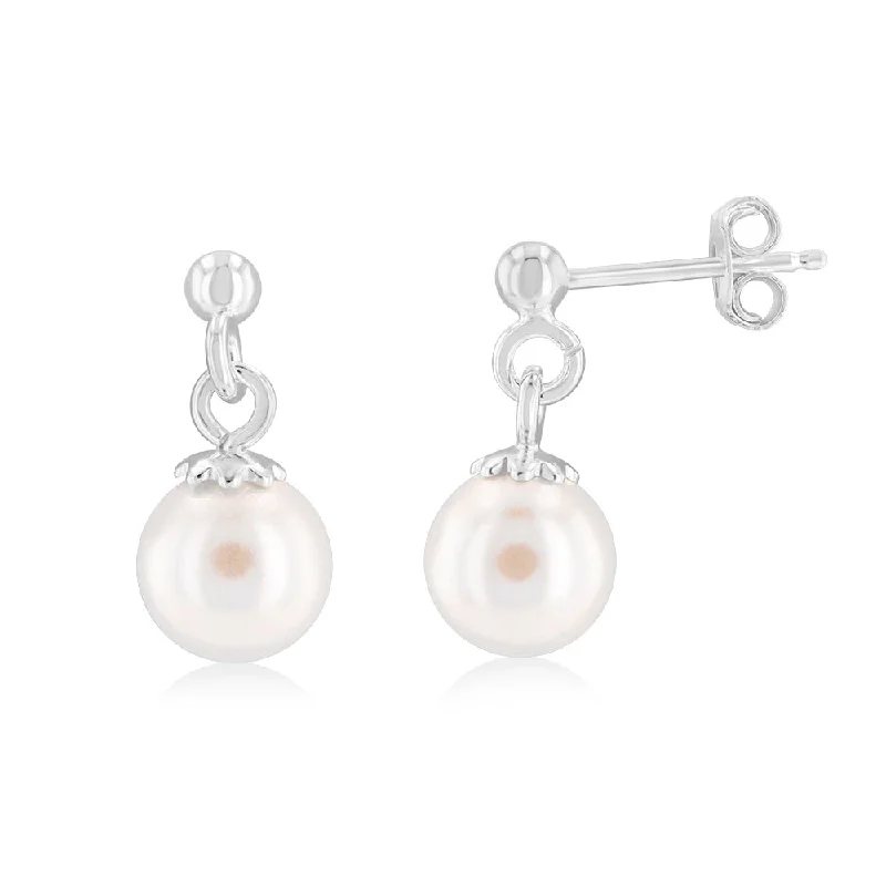 hammered silver pendant necklace Sterling Silver Simulated Pearl Drop Earrings