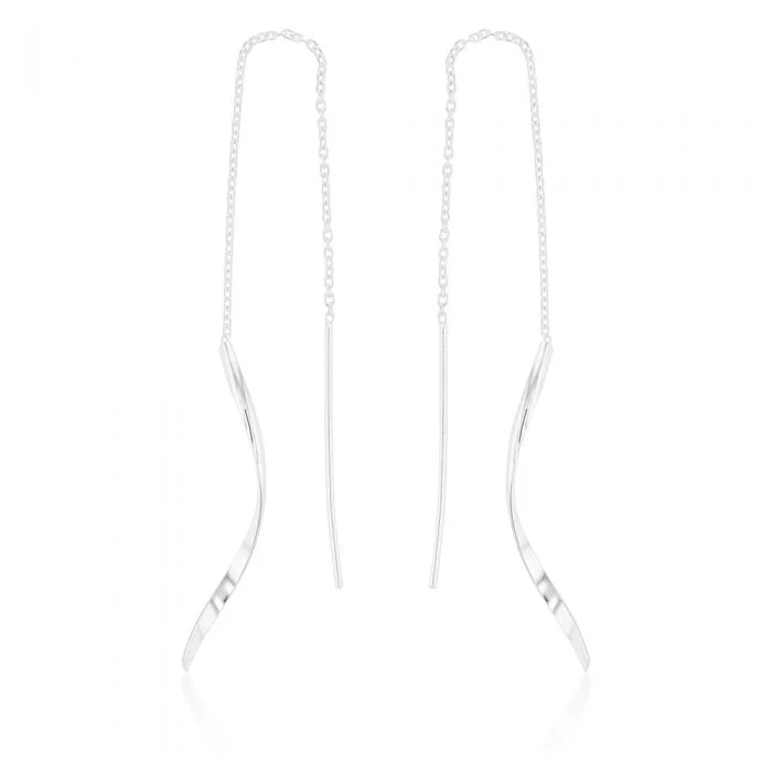 minimalist gemstone stud earrings Sterling Silver Swirl Drop Threader Earrings