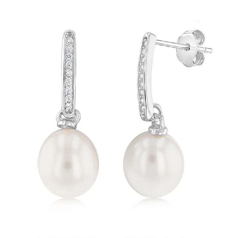 unique diamond stud earrings Sterling Silver White Rice Pearl & Cubic Zirconia Stud Earrings unique diamond stud earrings Sterling Silver White Rice Pearl & Cubic Zirconia Stud Earrings