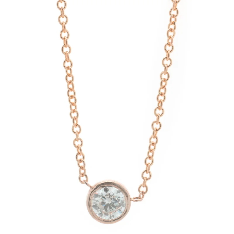 14 Karat Rose Gold Round Brilliant Diamond Solitaire Necklace