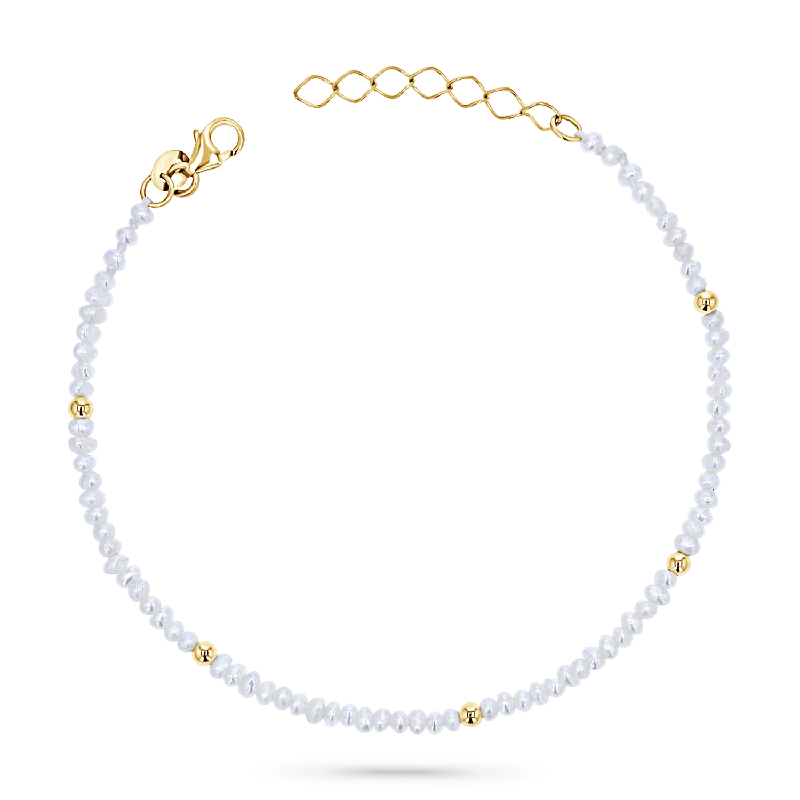 Gold Bead Station Pearl Bracelet