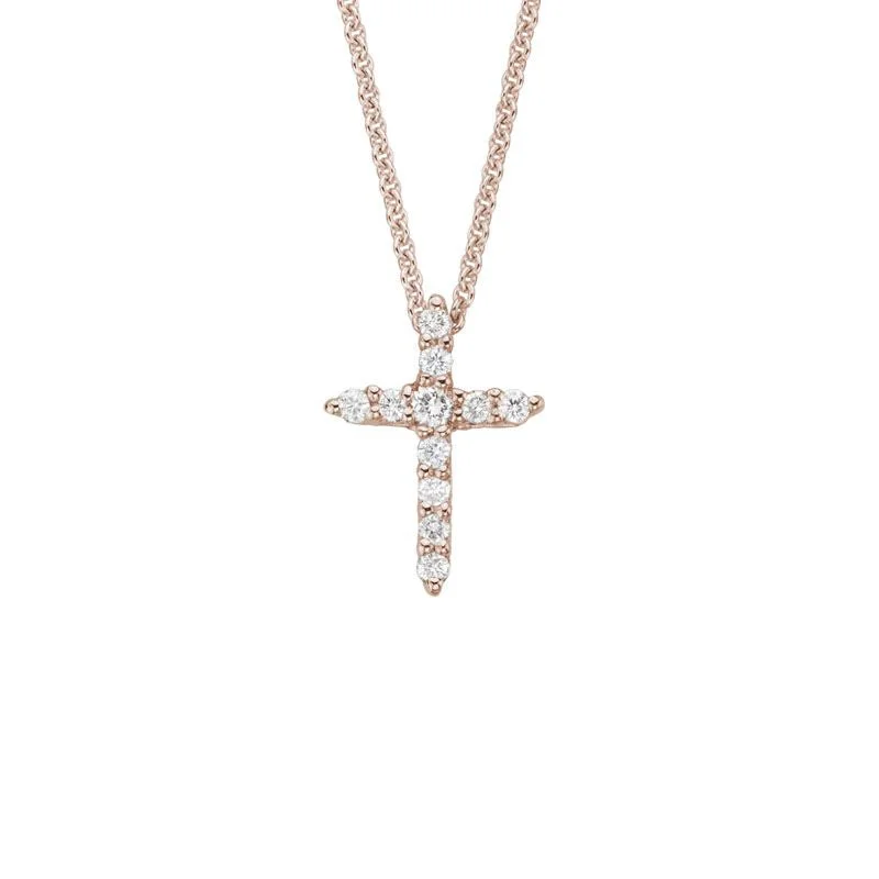 14k Rose Gold Diamond Cross Pendant Necklace