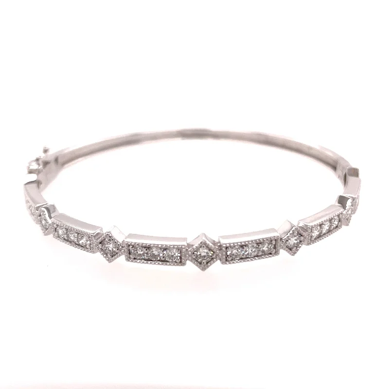 14K White Gold Diamond Bangle Bracelet