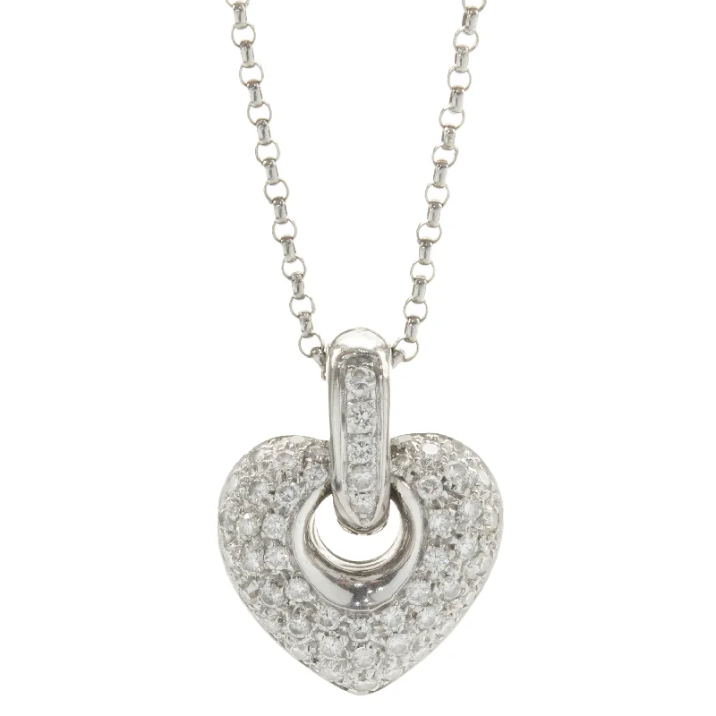 14k White Gold Pave Diamond Heart Pendant Necklace