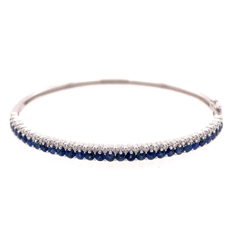 14K White Gold Sapphire & Diamond Bangle Bracelet