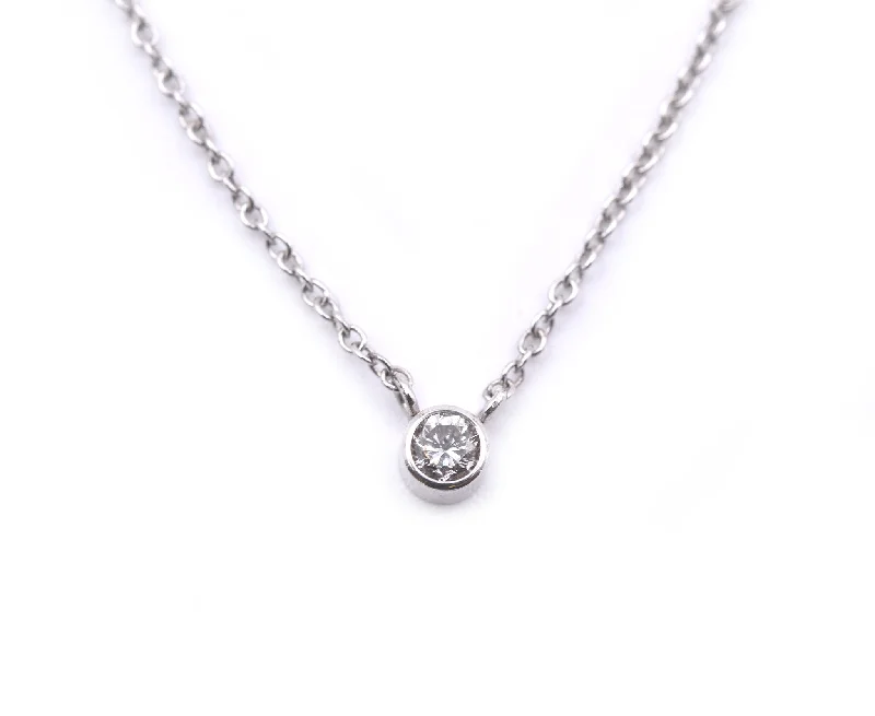 14k White Gold Single Diamond Necklace