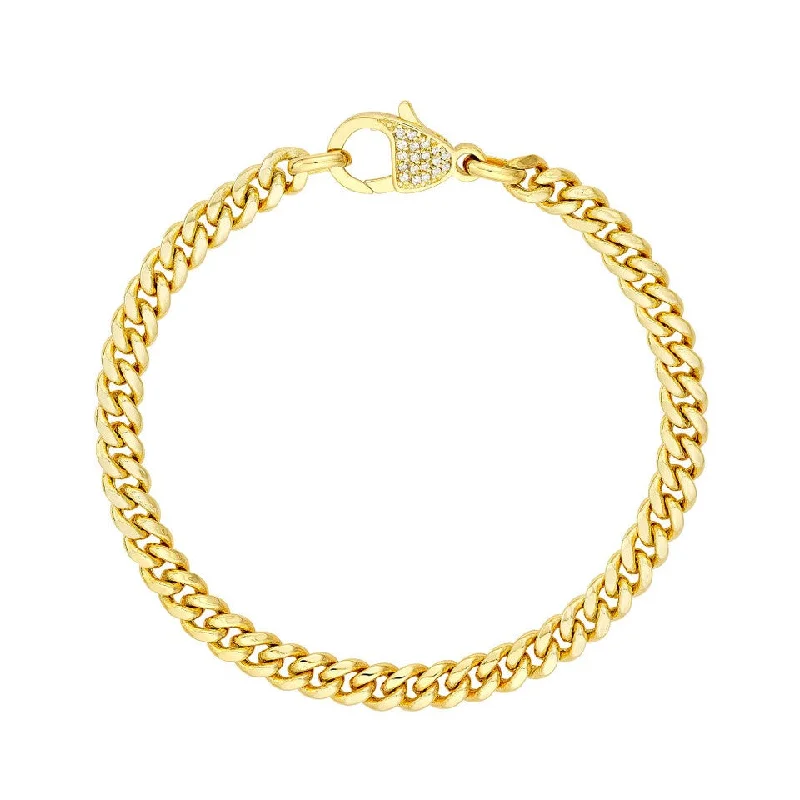 14K Yellow Gold Pavé Diamond Pear Lock Curb Link Bracelet