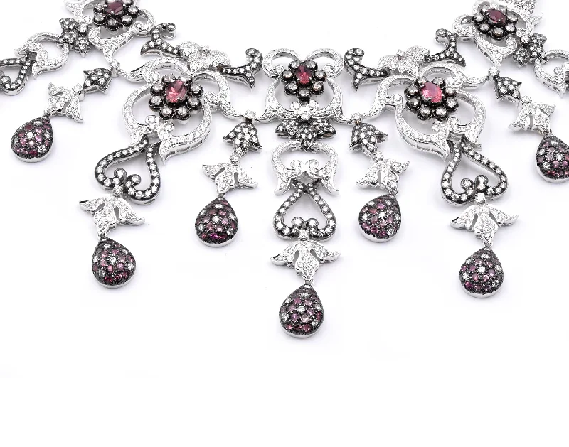 18 Karat White Gold Pink Sapphire and Diamond Necklace