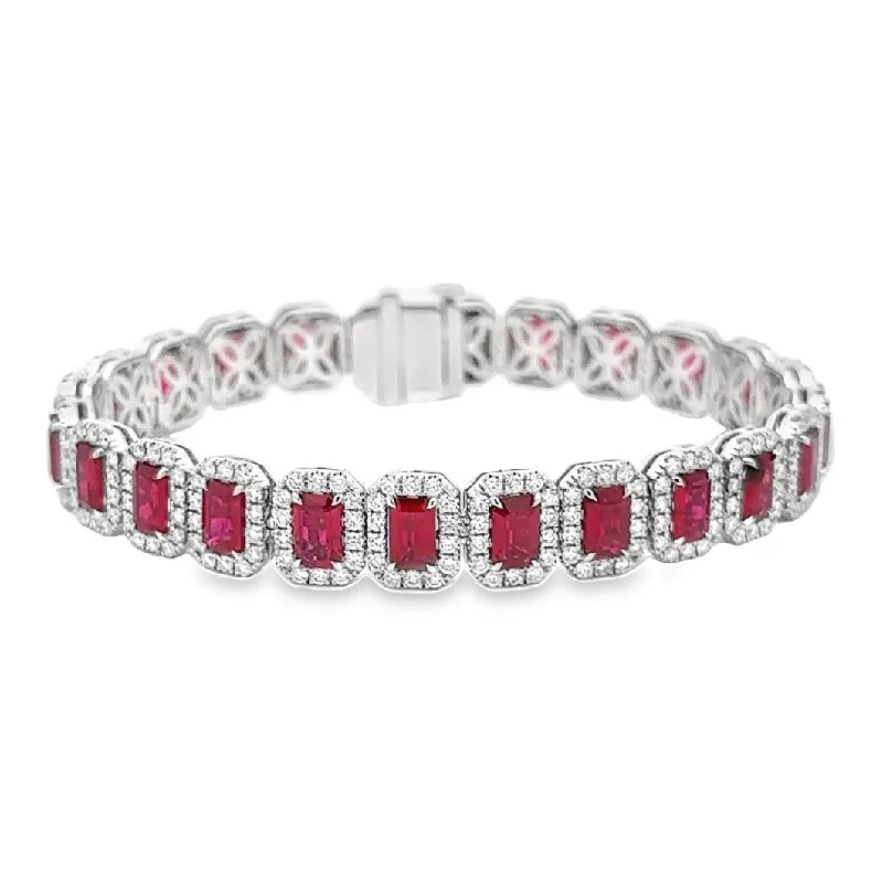 18K White Gold Ruby & Diamond Bracelet