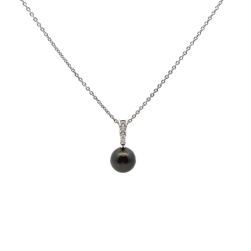 Pre-Owned Mikimoto Black Tahitian Pearl and Diamond Pendant