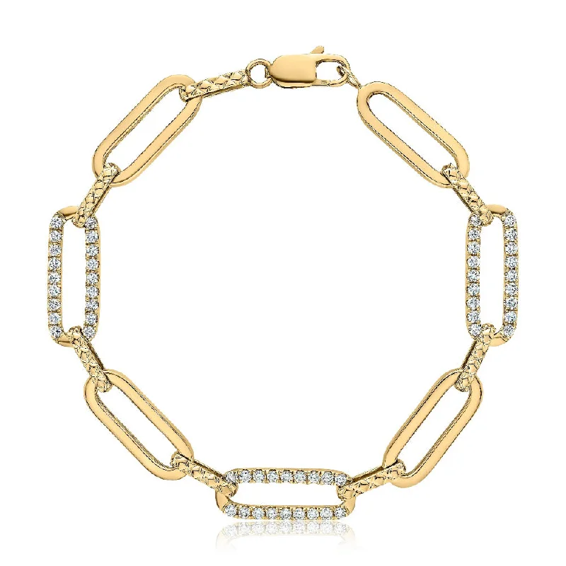 A. Jaffe 14k Alternating Diamond Studded Paper Clip Chain Bracelet