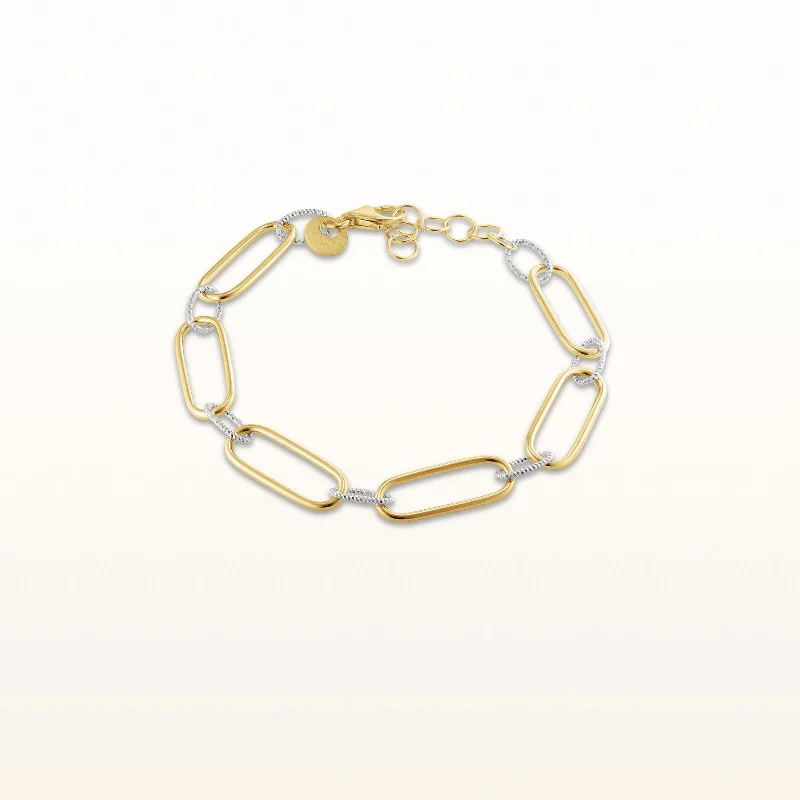 Alternating Link Paperclip Bracelet in Two-Tone 925 Sterling Silver