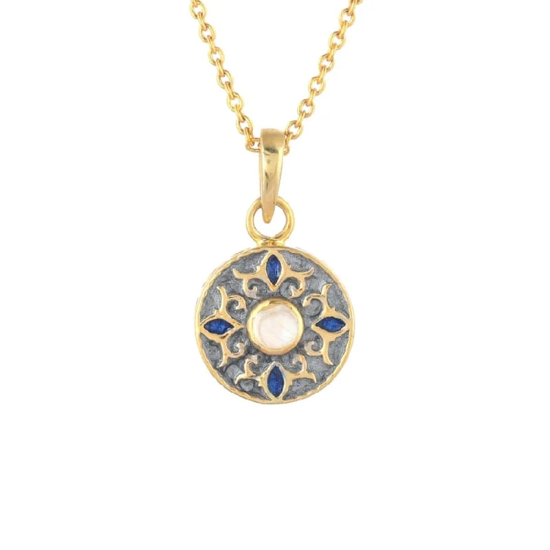 Moonstone Gold Plated Brass Enamel Pendant Necklace