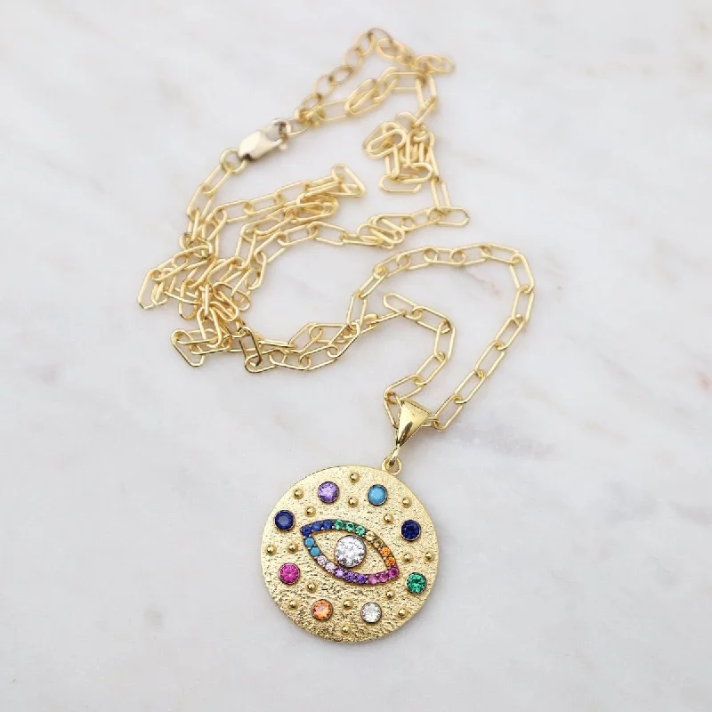 Rainbow Evil Eye Medallion Necklace