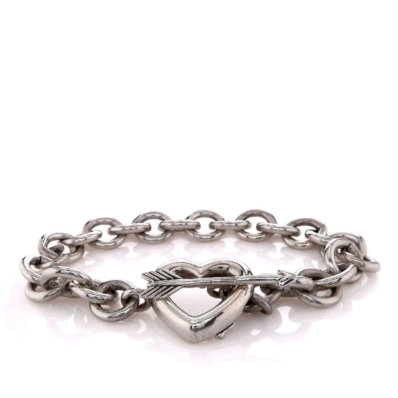 Estate Tiffany & Co Sterling Silver Open Heart Arrow Clasp Bracelet