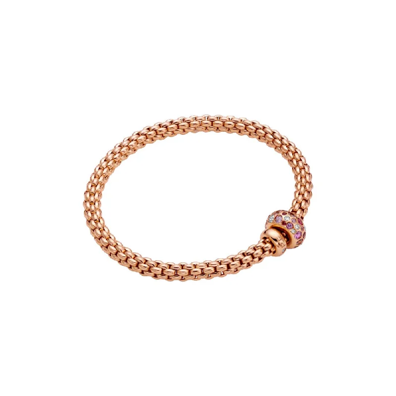 Fope Solo 18k Rose Gold Flex-It Bracelet with Pink Sapphires and Diamonds