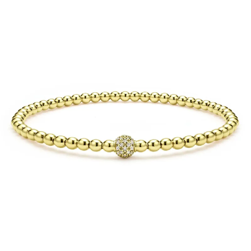 Lagos 18k Caviar Gold and Diamond Bead Bracelet, 3mm