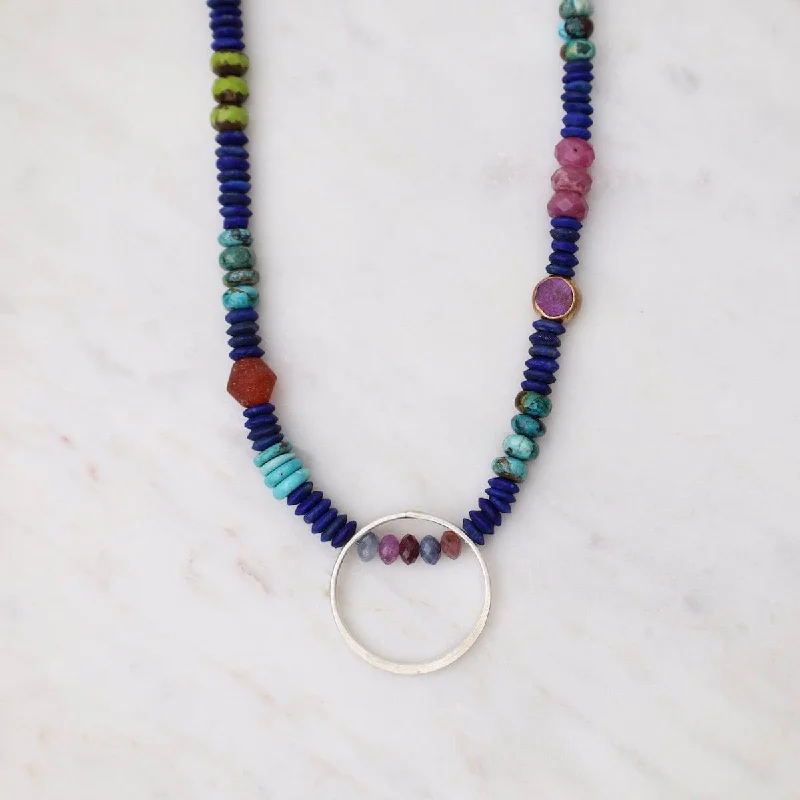 Lapis Fall is Coming Necklace with Silver Circle