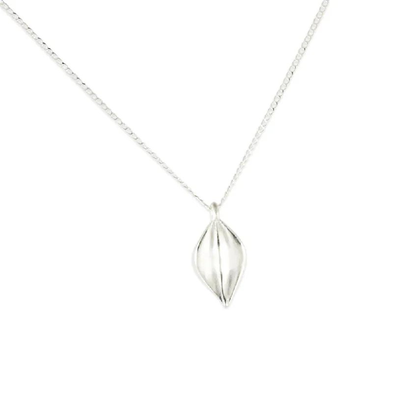 Sterling Silver Satin Finish Small Leaf Drop Pendant Necklace